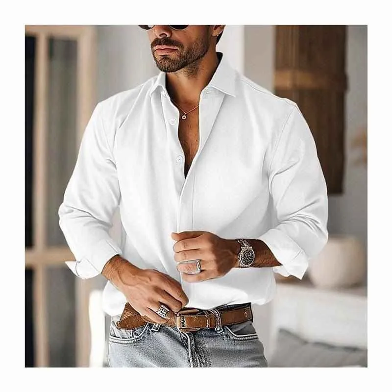 

Autumn Casual plus Size Long Sleeve Shirt Men Loose Top Graduated Pattern Sun-Protective Treatment Cotton Blend Men's Shirt