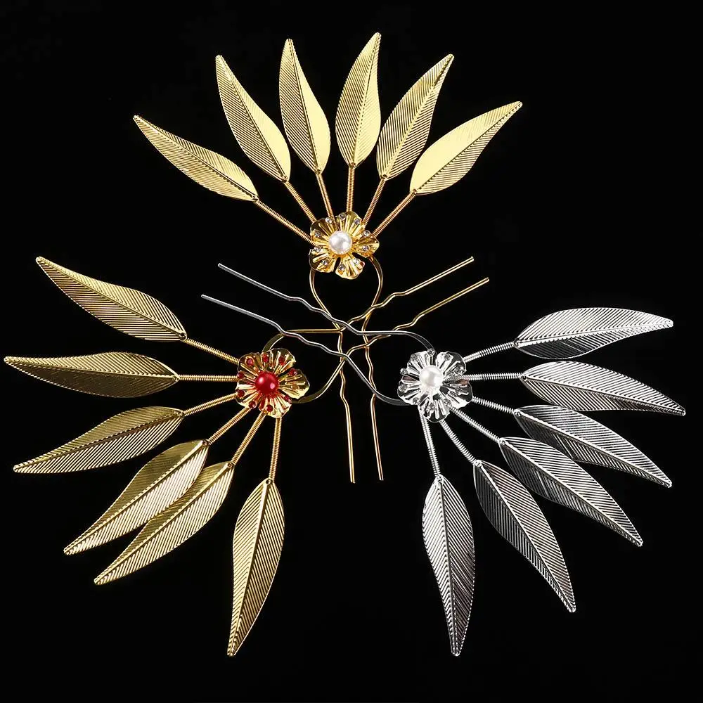 

Minorities Hair Accessories Hairstyle Design Tool Leaf U Shape Hairpin Ancient Style Headwear Metal Hair Sticks Thai Headdress