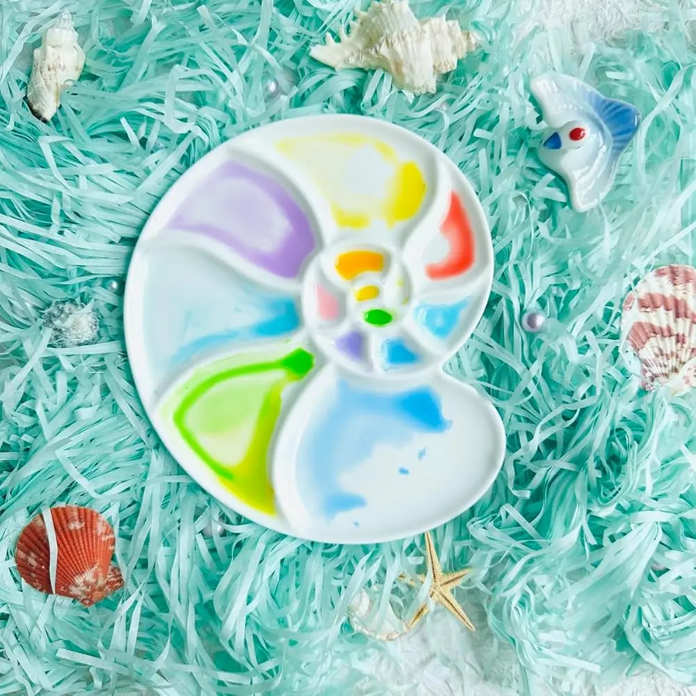 

Керамическая палитра для красок в форме ракушки, профессиональная фарфоровая палитра для акварели, акрила и гуаши, лоток для смешивания - 6 секций.