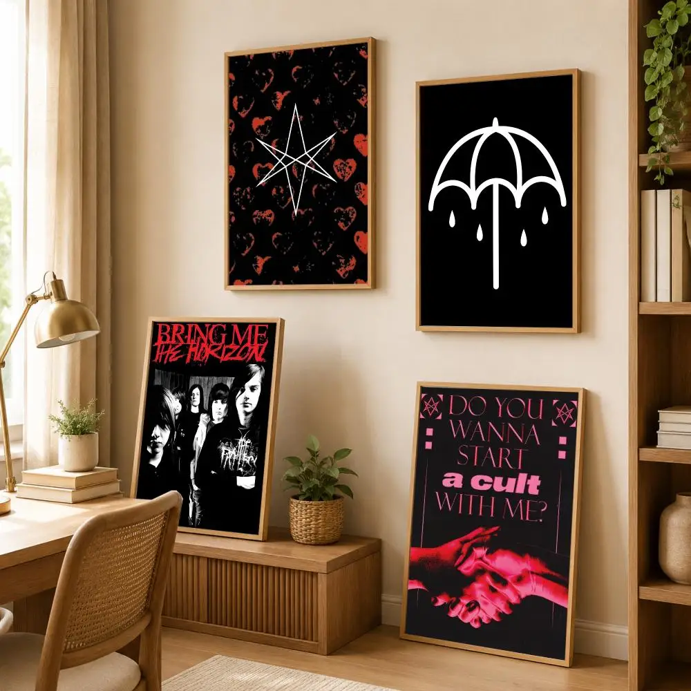 Band Bring Me The H-Horizon Painting Calligraphy Canvas Painting Art for Bedroom Living Room Home Decor Wall Decoration Decals