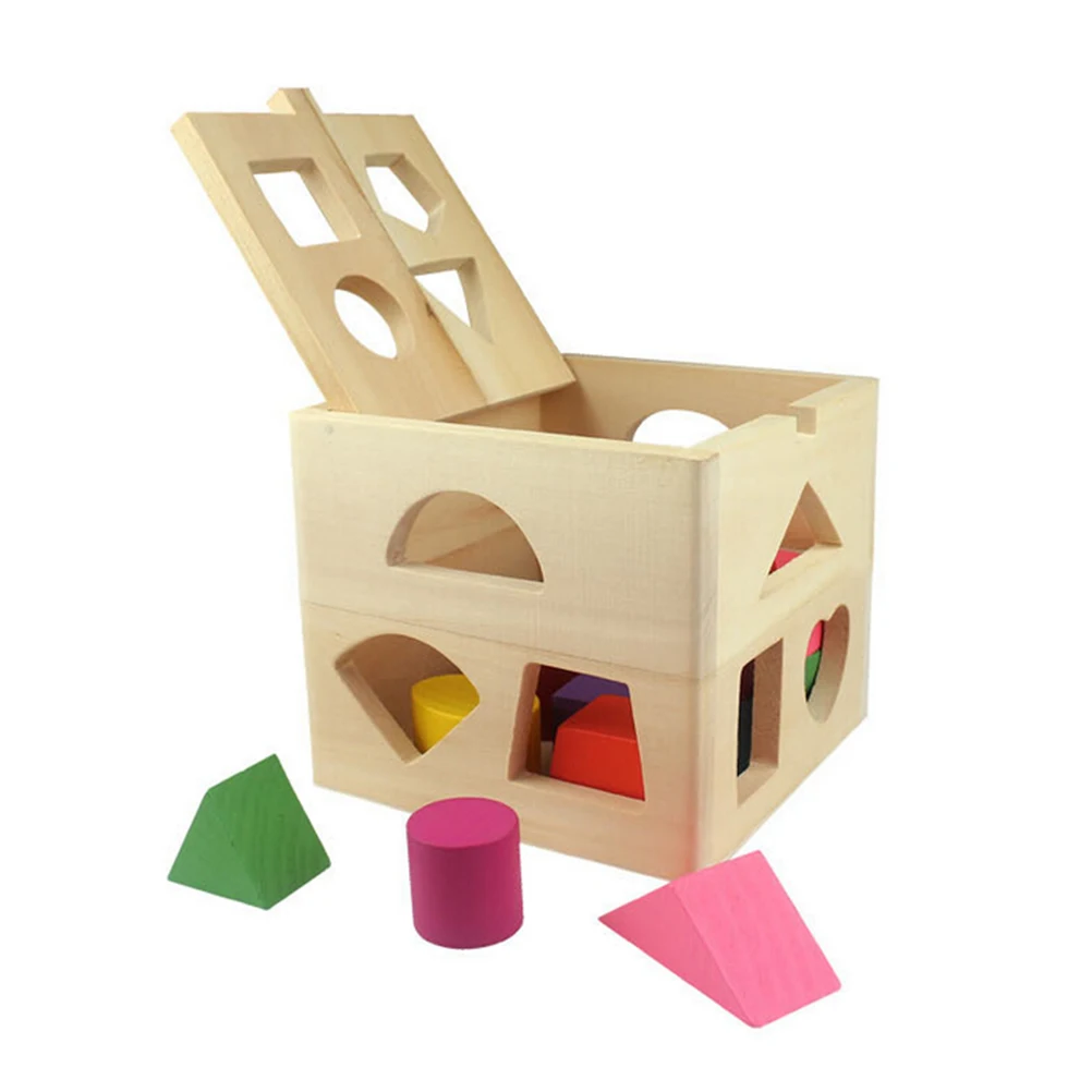 

Wooden Toys Shape Sorting Cube 13 Shapes Eco friendly Non toxic Sturdy Educational Intellectual Box Building Blocks