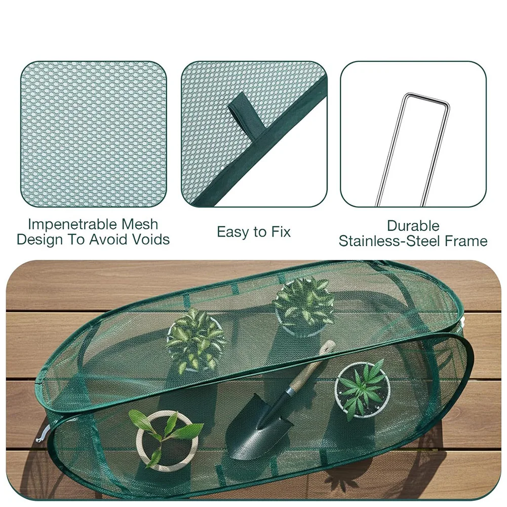 Pop-up Mesh Plant Protector 39.37 x 15.74 x 15.74 Inches Garden Cover with Steel Wire and 6 U Ground Nails Foldable Lightweight