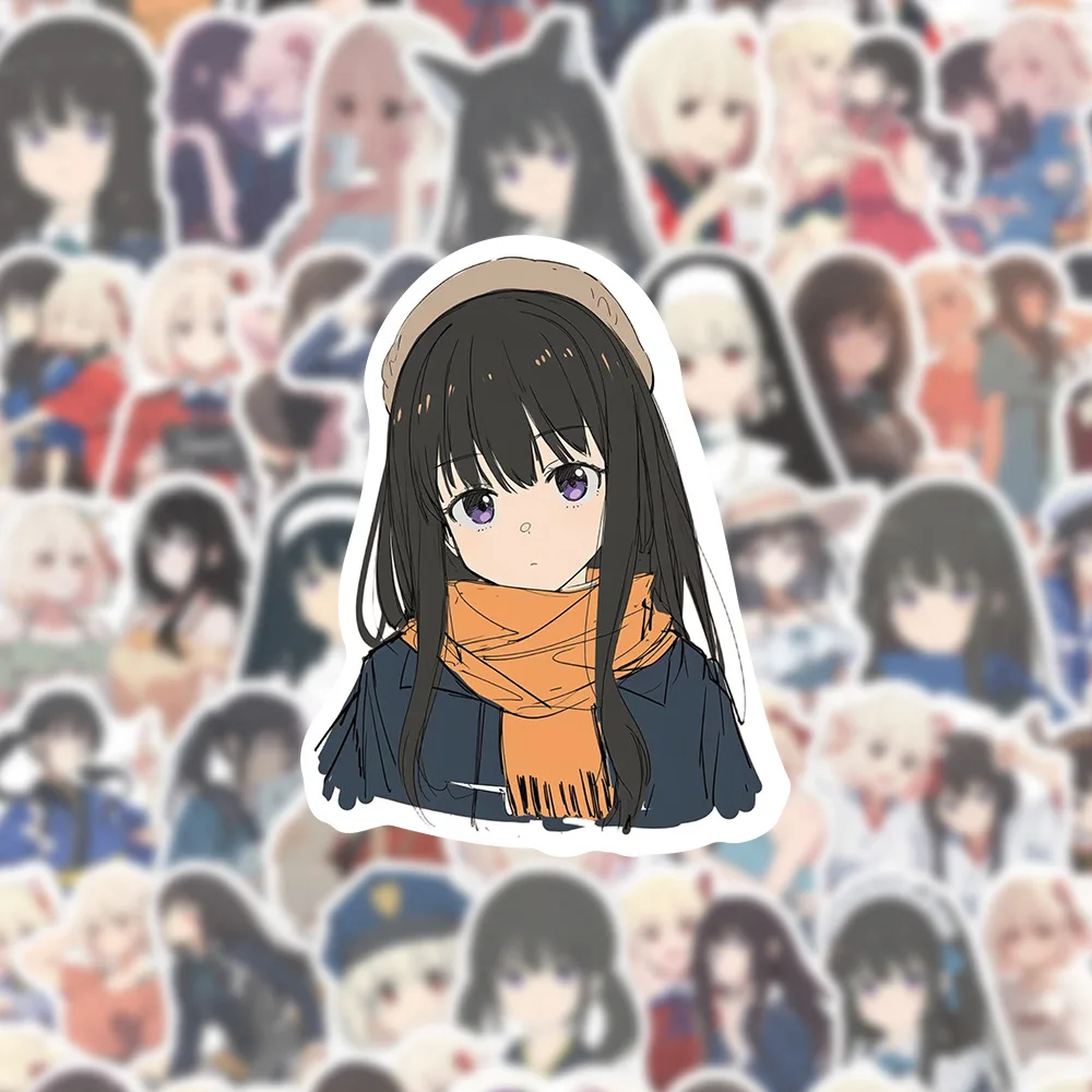 60PCS Anime Lycoris Recoil Cartoon Funny Cute Doodle Stickers DIY Motorcycle Helmet Skateboard Scrapbook Waterproof Decal Toy