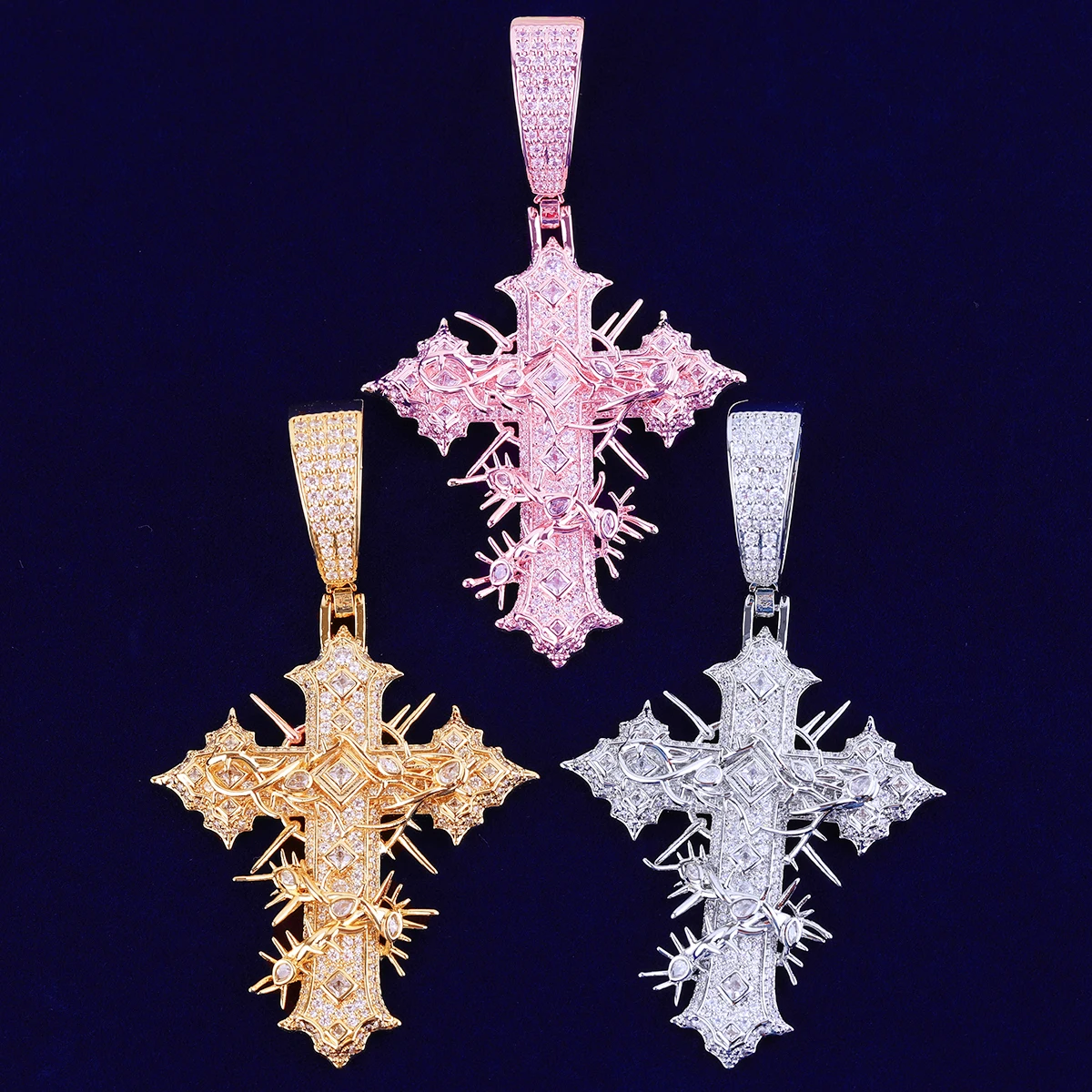 Bubble Letter Iced Out Rattan Cross for Men Prong Setting Real Gold Plated Hip Hop Jewelry