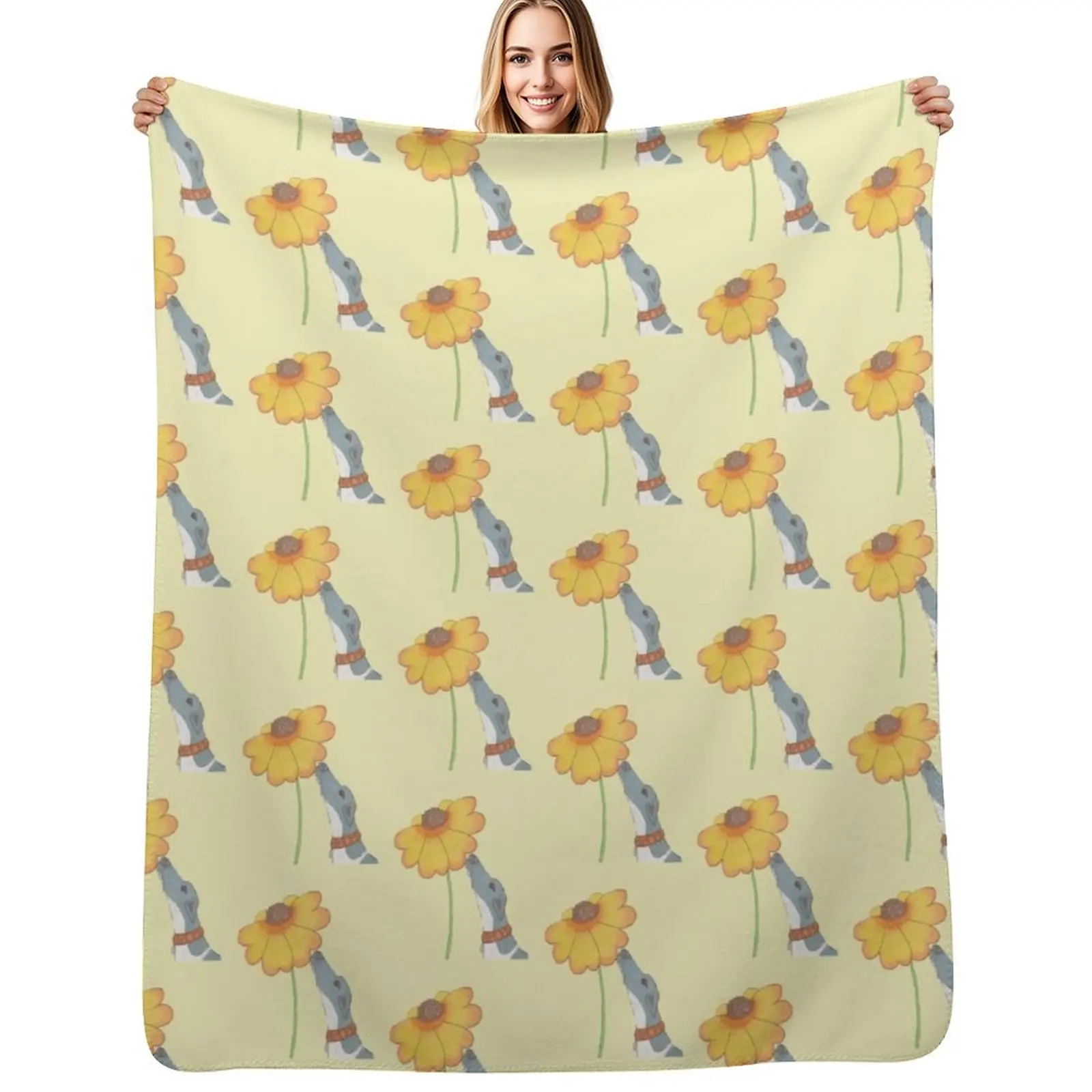 

Just Sniffing Sunshine - Greyhound Sniffing a Yellow Flower Throw Blanket Sofas Soft Plush Plaid Bed covers wednesday Blankets