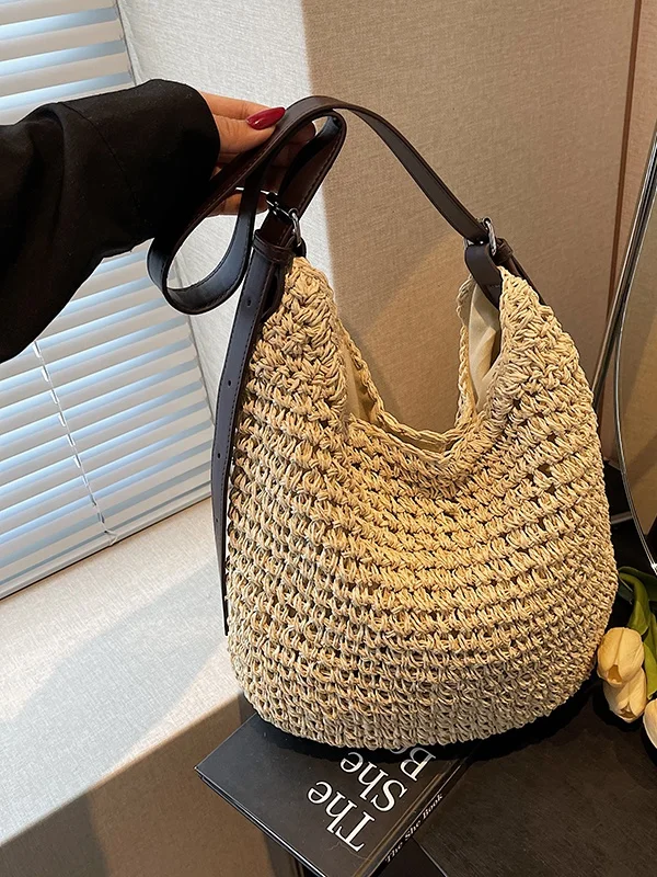 

2025 Summer New Woven Bag Faionable Versatile Beach oulder Bag Polyester Zipper Closure Large Size Square ape