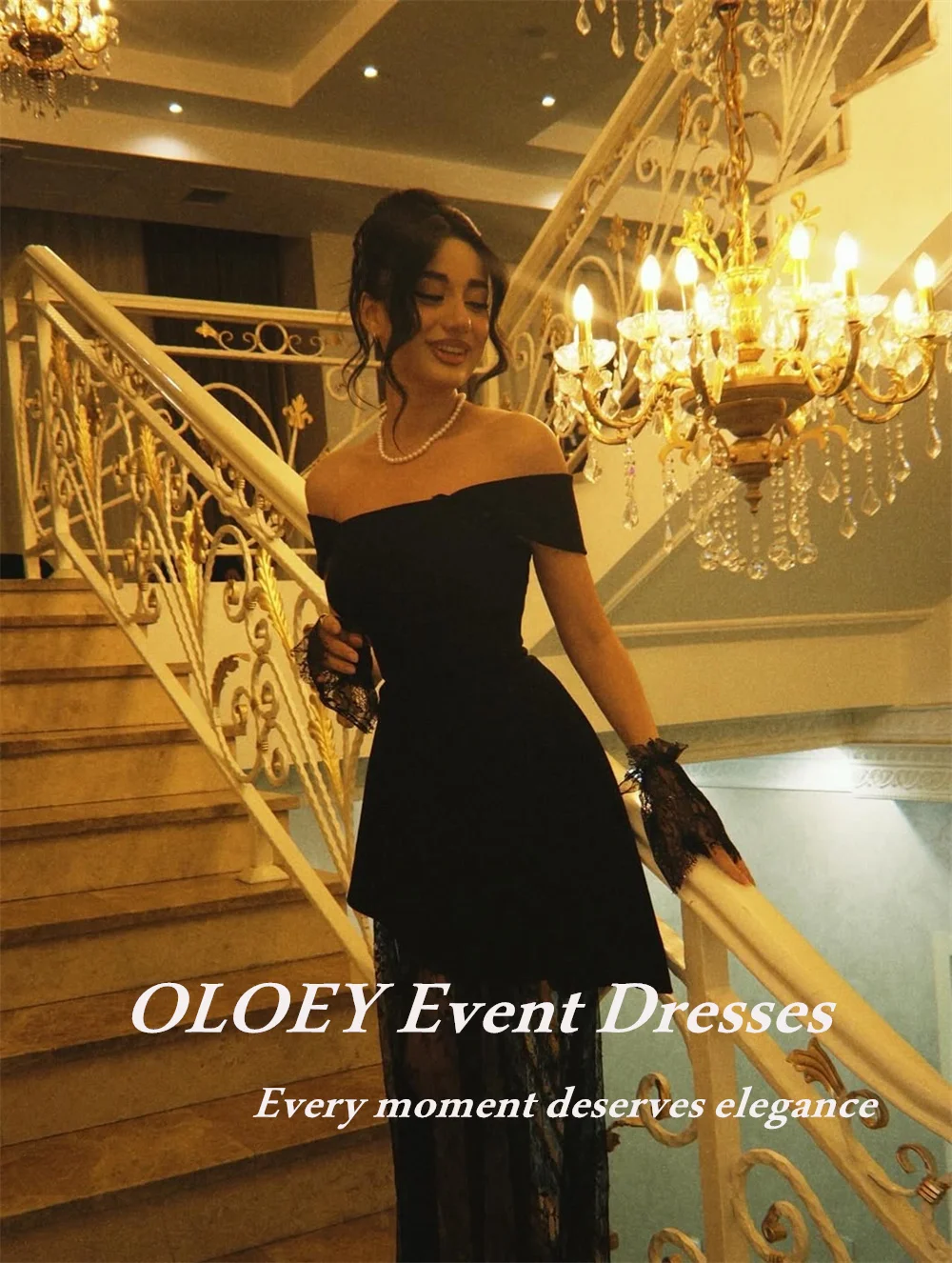 

OLOEY Elegant Black Off Shoulder Evening Dresses Floor-Length Prom Gowns A-Line Saudi Arabia Wedding Party Dress Customized 2025
