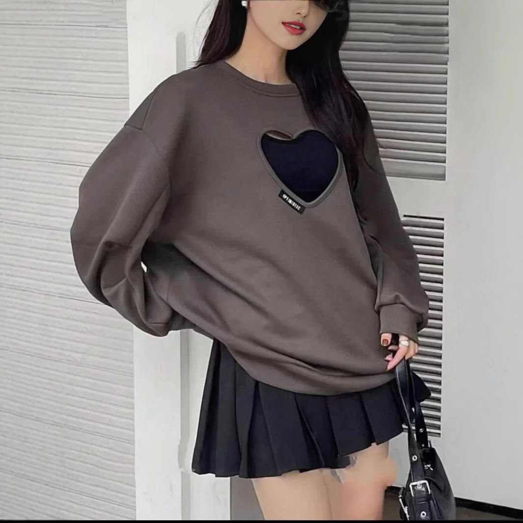 New Women's Sweatshirt O-neck Long-sleeved Hollow Loose Top Pullover Fashion High Street Hoodies for Women