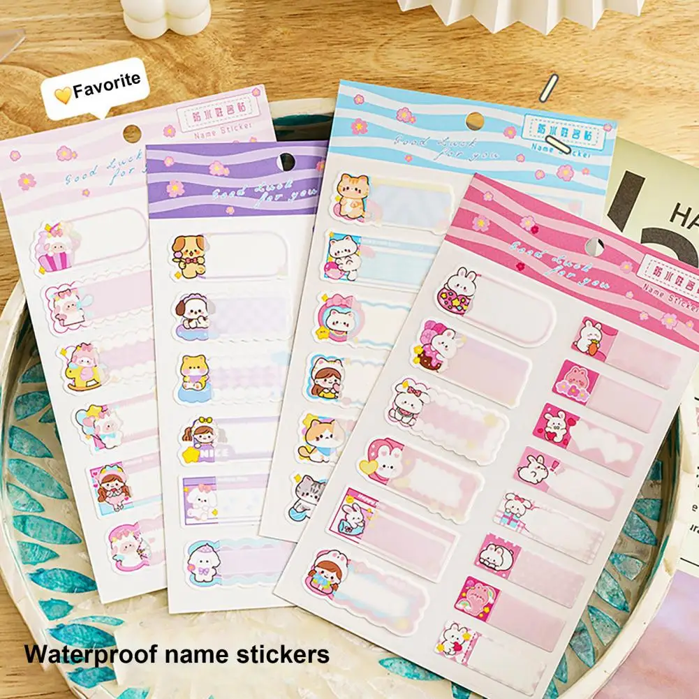 Cartoon Decals 14pcs Cartoon Pattern Name Stickers Waterproof Self-adhesive Tag Label for Scrapbook School Stationery Cute