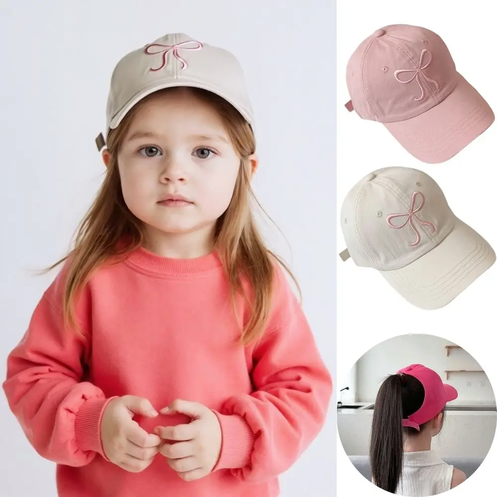 

Бейсболка с вышивкой в виде милого бантика для девочек и женщин, однотонная, в корейском стиле, с козырьком, для улицы, из мягкого хлопка, с отверстием для хвоста.