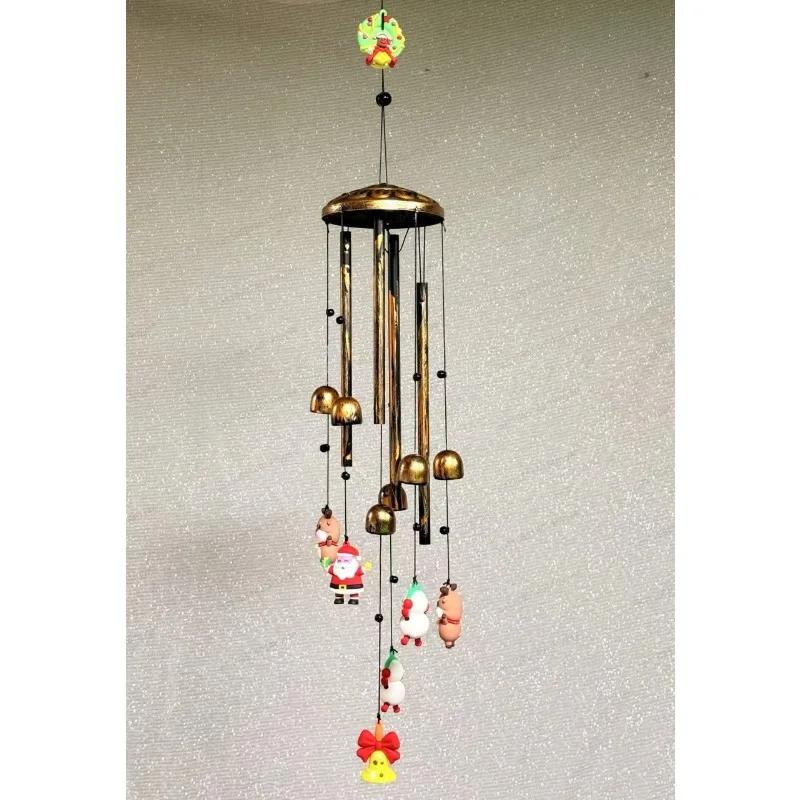 Black Santa Claus Wind Chimes - Durable Metal Outdoor Hanging Decor for Garden & Patio