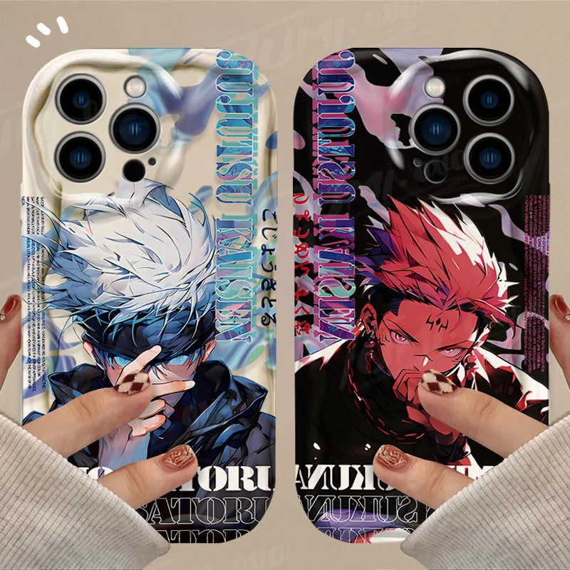 Anime Satoru Gojo 3D Wave Case For iPhone 15 14 13 12 11 Pro Max X XR XS 8 7 6 6S Plus SE 2020 Shockproof Soft Silicone Cover