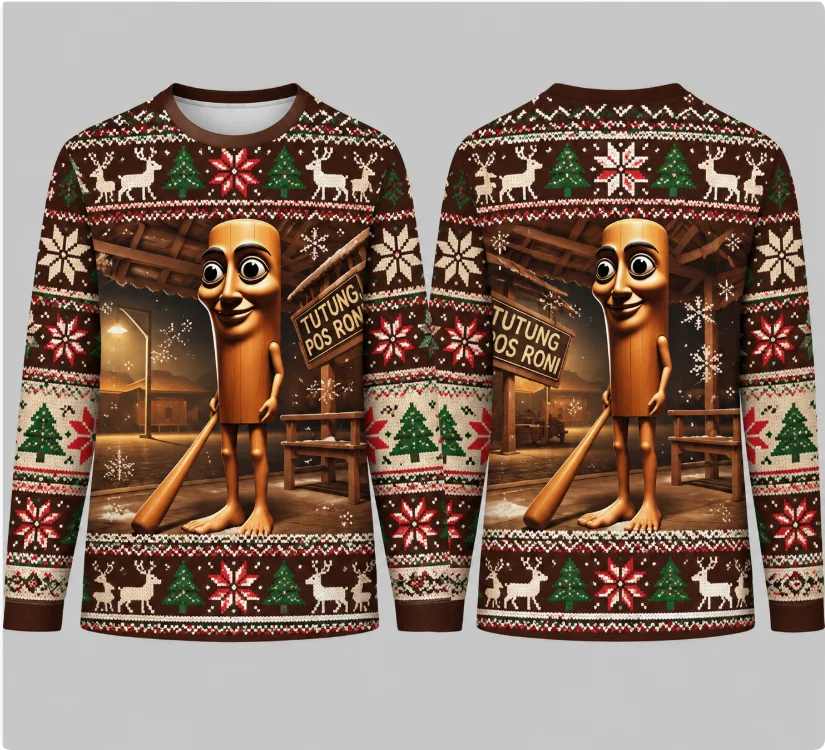 Tung Sahu Funk Meme Ugly Christmas Sweater Funny Cartoon Character Xmas  Print Long Sleeve Sweatshirt Men Women