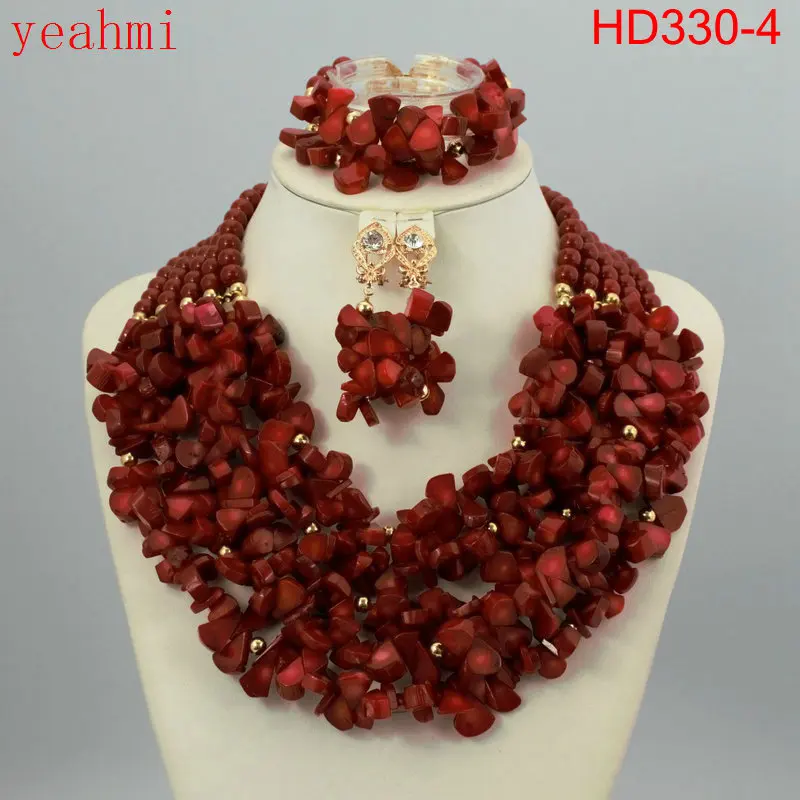 Newly Designed African Costume Jewelry Sets Real Coral  Beads Jewelry Sets Wedding Jewelry Sets