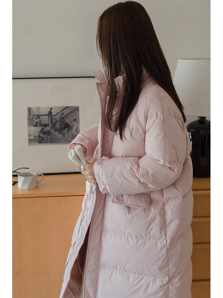 

Зимнее женское пальто Wang Fei Home 90 White Du down Bla средней длины с воротником-стойкой и застежкой-молнией
