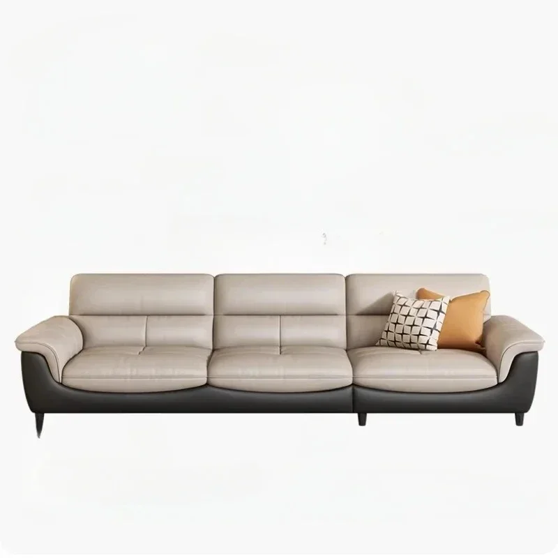 The first layer of cowhide leather sofa living room is simple and modern three-person straight row color matching new model