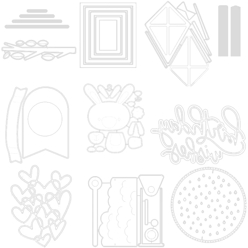 Numerous Heart Trunk Rectangular Circle Frame Rabbit  Metal Cutting Dies DIY Scrapbooking Album Embossing Paper Card 07