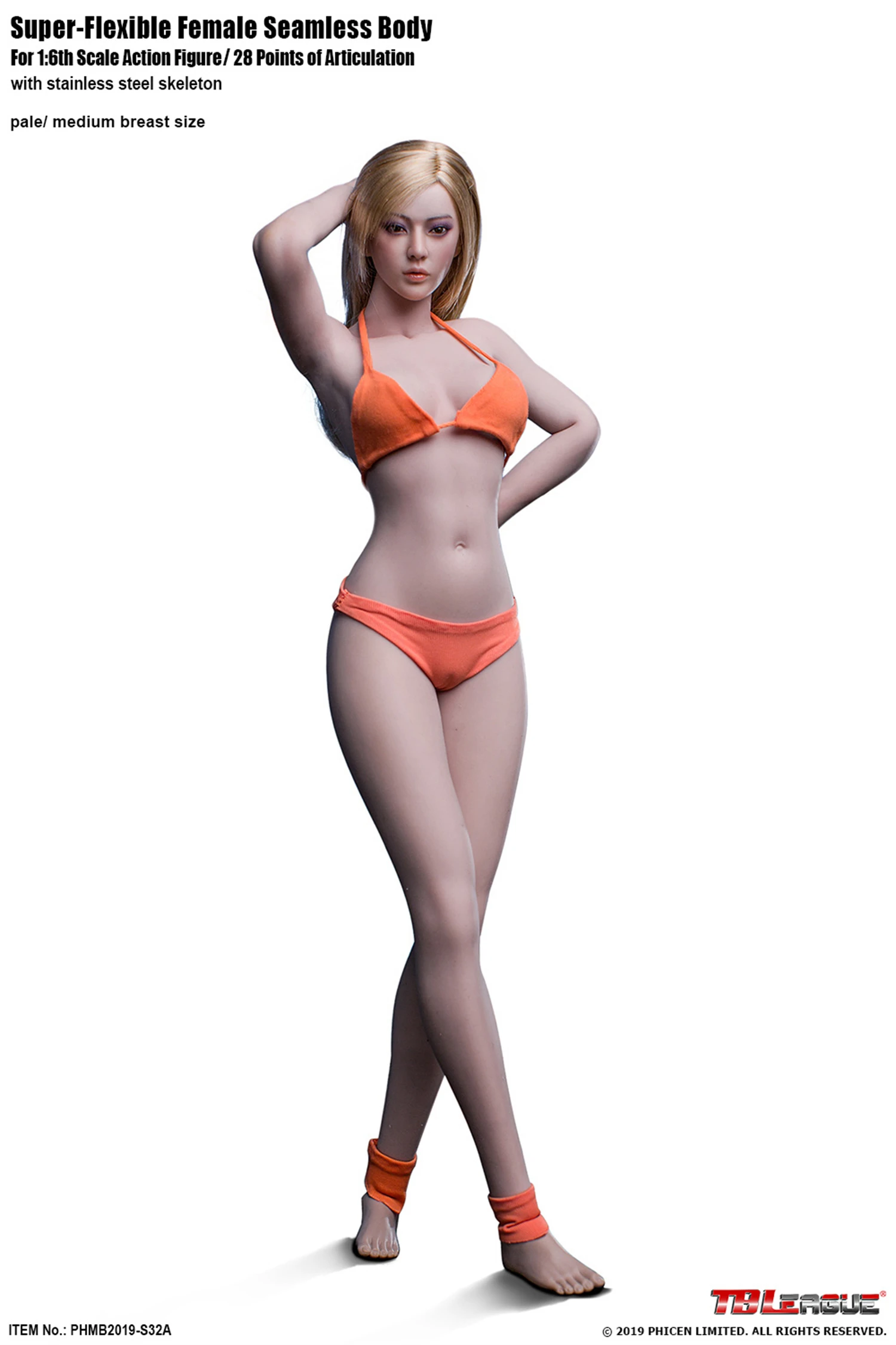 TBLeague 1/6 S32A Pale Skin Medium Breast Body Narrow Shoulder Seamless 12'' Action Figure Doll Model