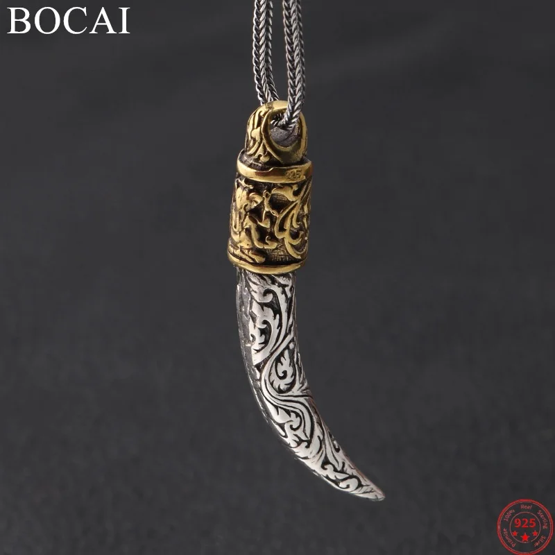 

BOCAI S925 Sterling Silver Pendants for Women Men New Fashion Relief Eternal Rattan Wolf Tooth Jewelry Amulet Free Shipping