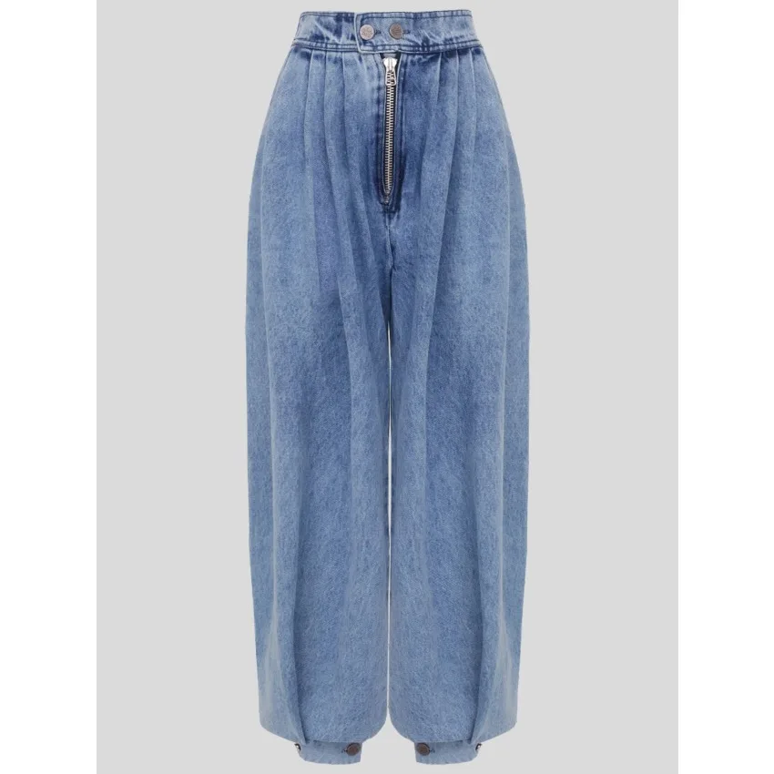 Celana Jeans Harem Wanita Pinggang Tinggi Ritsleting Denim Longgar Celana Wanita Vintage Balon Celana Kasual Wanita Celana Denim