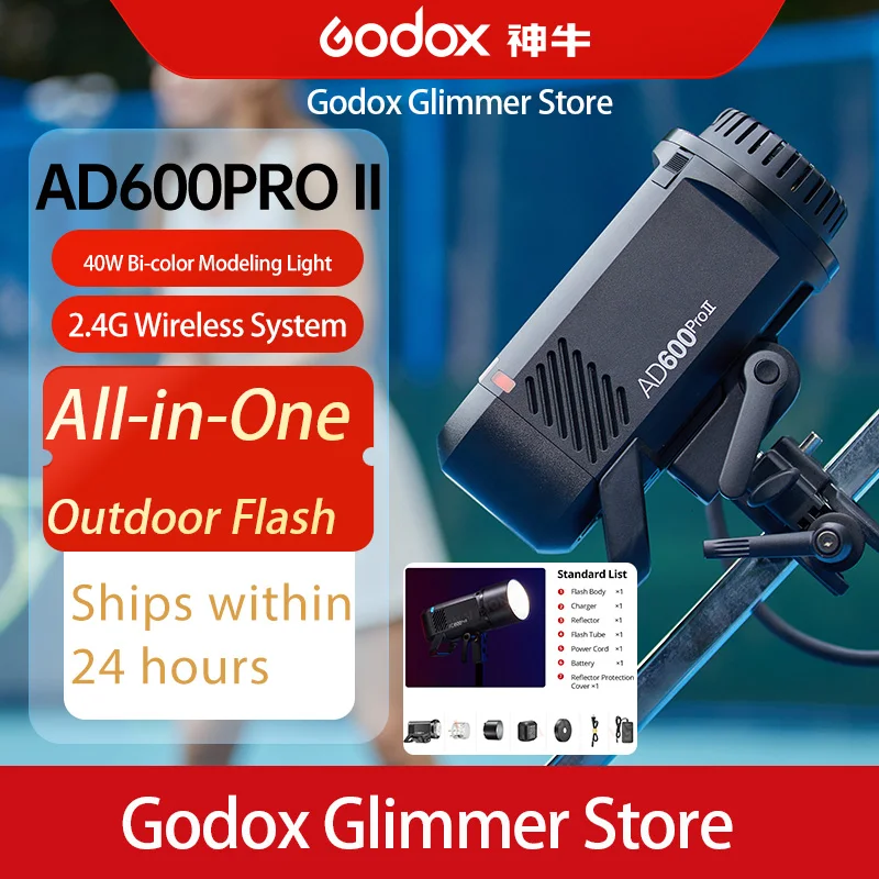 

Вспышка Godox AD600Pro II 600W, совместимая с Canon, Nikon, Sony, Olympus, беспроводная, универсальная, для наружной съемки, TTL, высокоскоростная синхронизация