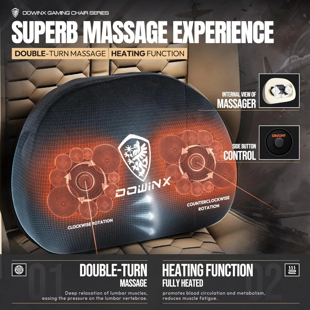 كرسي ألعاب مريح مع تدليك ساخن ودعم قطني، كامل مع مسند للقدمين ووسادة زنبركية للجيب