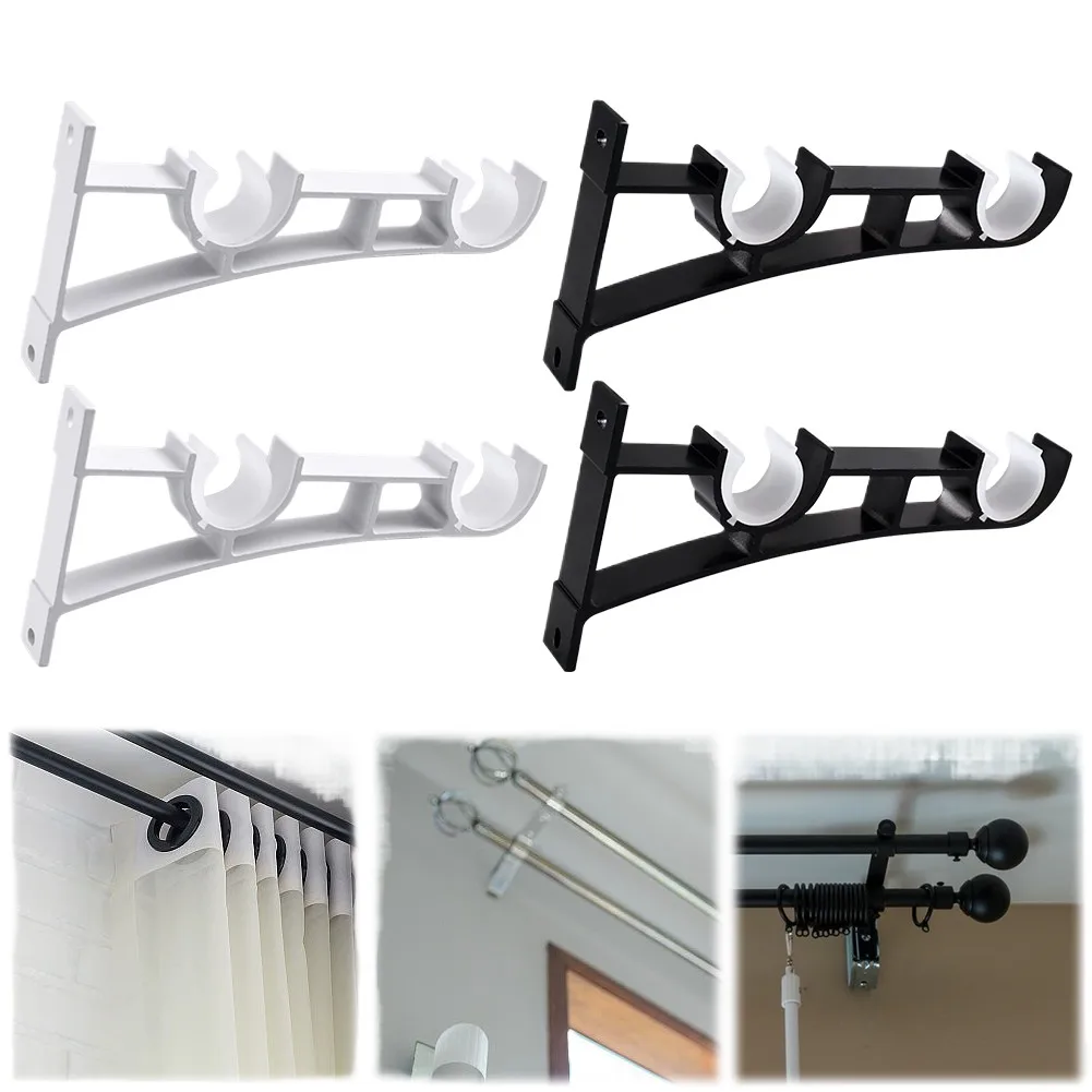 

2 Pack Double Curtain Rod Brackets Aluminum Alloy Heavy Duty Curtain Rod Holders Rod Support Hanger for Wall Hangers Support