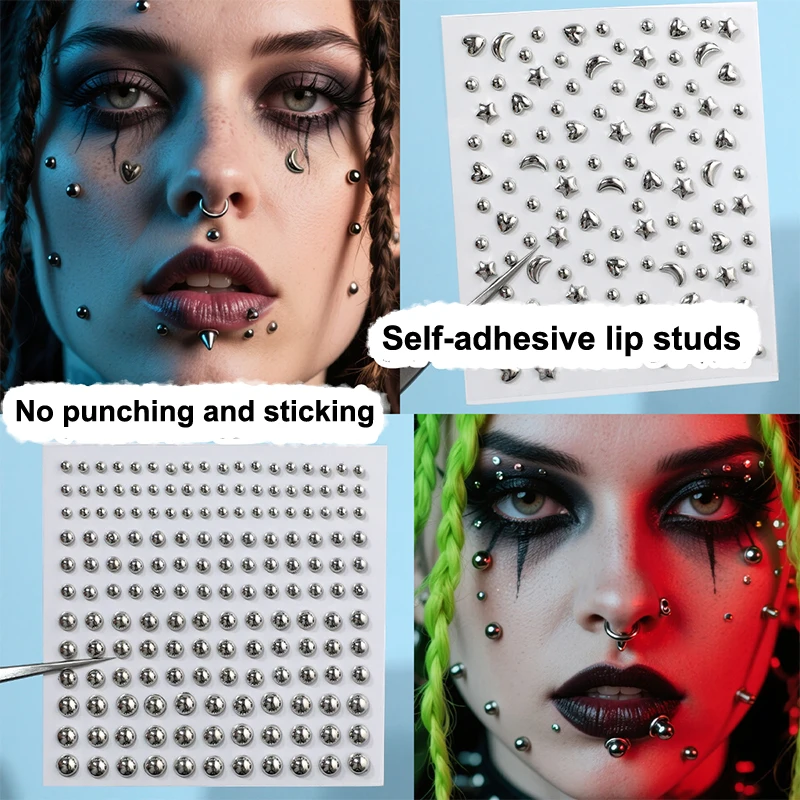 

Поддельный пирсинг бровей, искусственная губа, губная серьга, шпильки, наклейка на поддельный нос, пирсинг лица, клей, украшения для лица, не пирсинг кожи