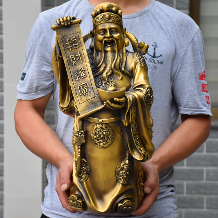 49CM large# SHOP Store company home efficacious fortune God Talisman Protection-Money Drawing Martial of wealth BRASS statue