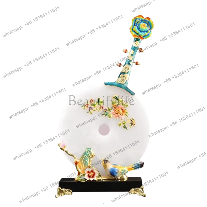 New Chinese-style ornament jade safety buckle pipa enamel color living room entrance home decoration