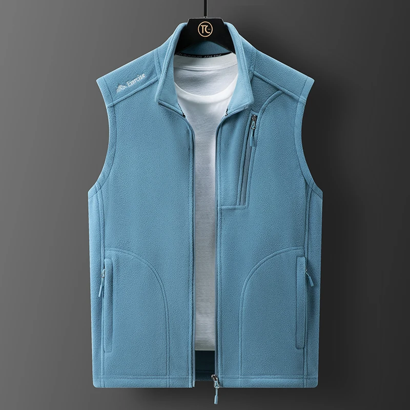 2024Casual Versatile Men's Women's Autumn/Winter New Stand Up Neck Zipper Pocket Sleeveless Warm Couple Fashion Fleece Vest Top