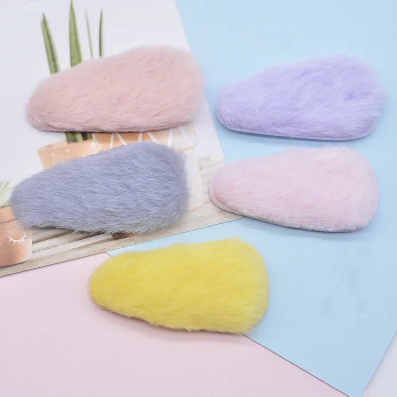 20Pcs 5.8*3cm Padded Fluffy Plush Drop Clip Applique for Clothes Hat Sewing Patches DIY Headwear Hair Clips Decor Accessory