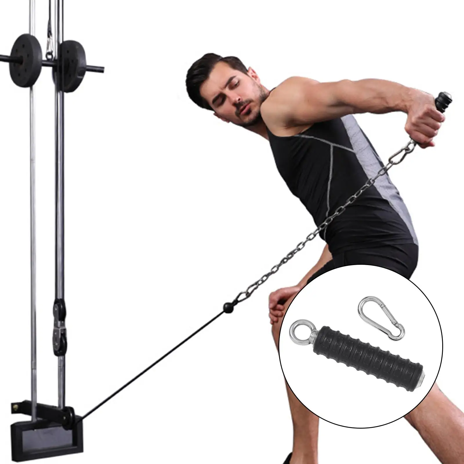 Solid Cable Handles Cable Machine Attachment Triceps Strength with Clip for LAT Pull Down Arm Muscle Pulleys Bodybuilding Biceps