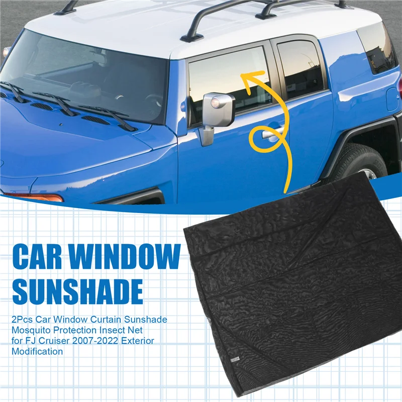 

AX48-2Pcs Car Window Curtain Sunshade Mosquito Protection Insect Net For Toyota FJ Cruiser 2007-2022 Exterior Modification