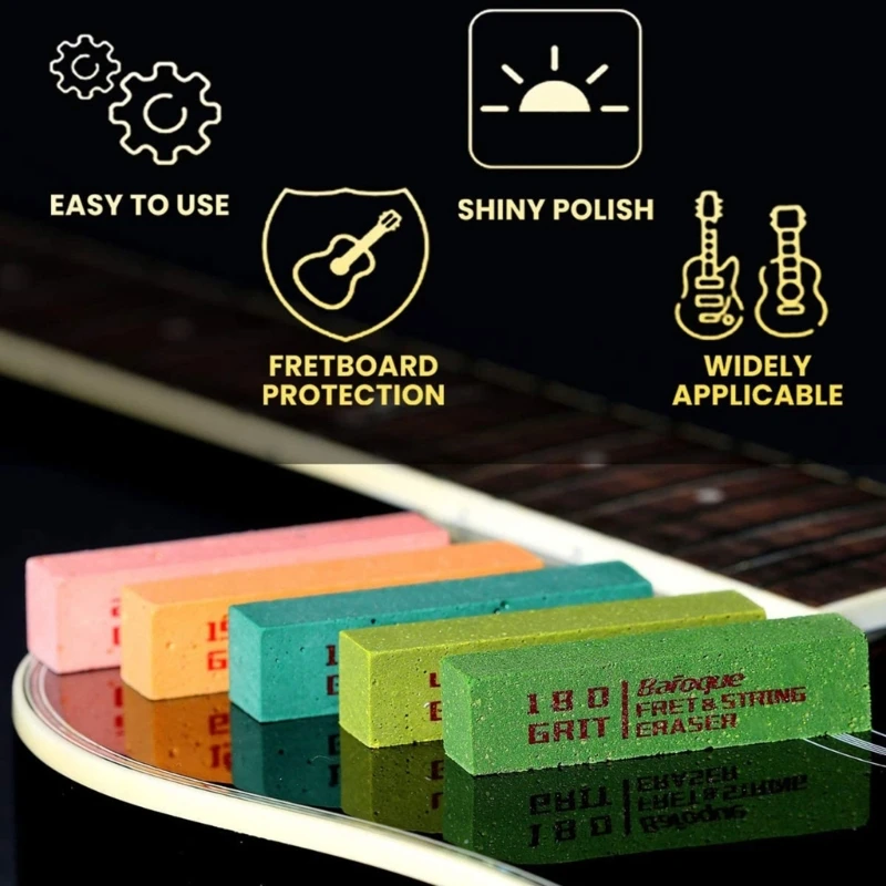 Guitar Fret Polishing Erasers Abraisive Rubber Block Polishing Fret Wire 180&400&1000&1500&2000 Grit Set of 5pcs Kits