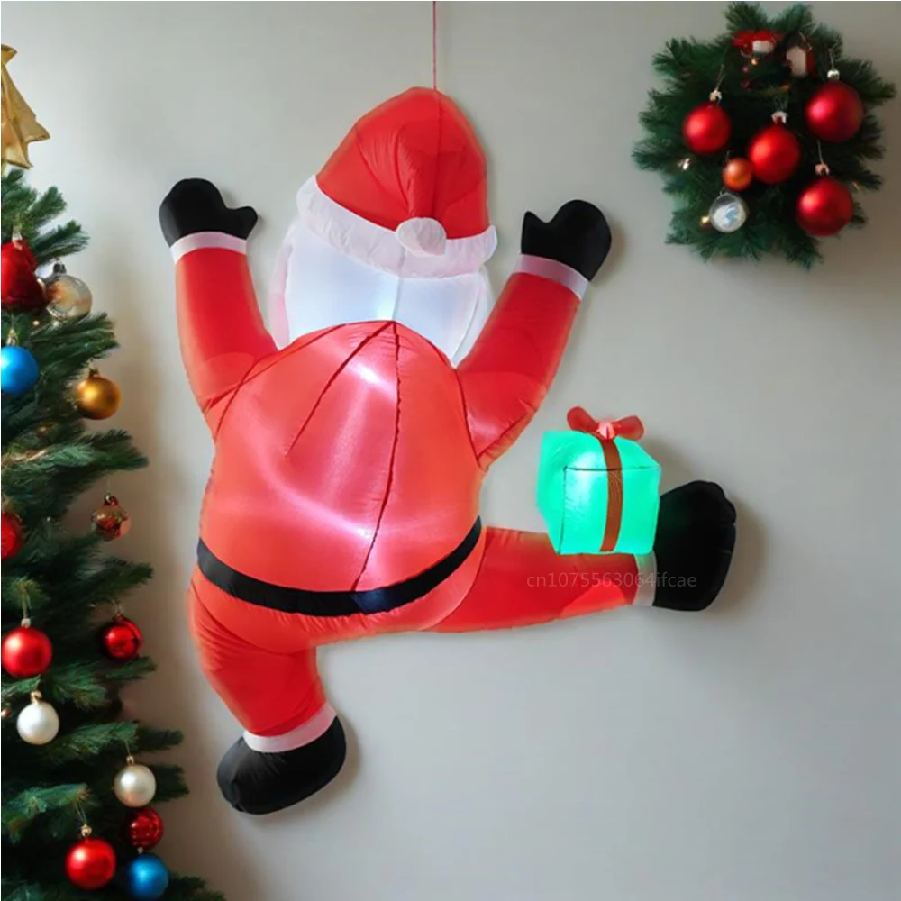 1.8M/6FT 크리스마스 등반 풍선 산타 클로스 내장 LED 조명 앉아 산타 그린 가방 크리스마스 장식 마당 카페 야외 소품