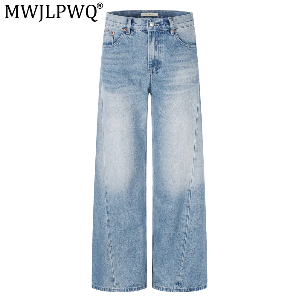 MWJLPWQ American Retro Gradient Washed Denim Pants Men Vibe Trendy Wide-Leg Pants Spring Autumn Casual Straight Trousers 21158