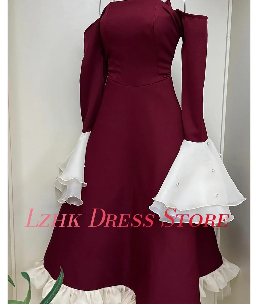 Изящное изящное вечернее платье трапециевидной формы с кристаллами и оборками по индивидуальному заказу, темпераментное платье для выпускного вечера длиной до щиколотки с длинными рукавами