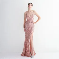 Stunning V-Neck Sequin Prom Dress with Floor-Length Mermaid Skirt Customized