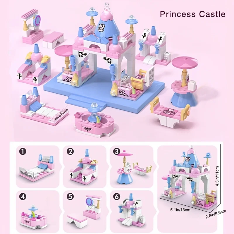 6-in-1 Girls Castle Building Block Kit - Create Unique Structures with Deformable Combinations Compatible with LEGO!