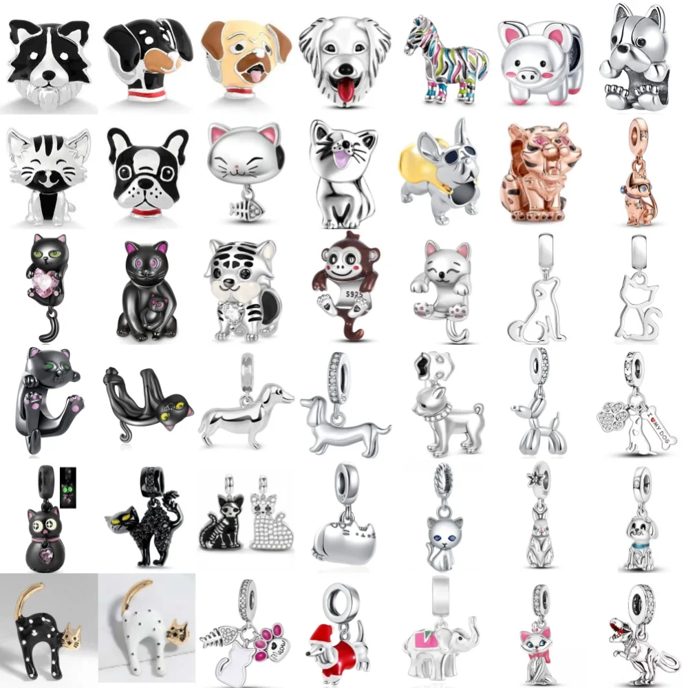 2025 الأوروبي الجديد S925 الفضة لطيف الحيوان الكلاب والقطط والفيلة قلادة مناسبة للسوار الأصلي لتقوم بها بنفسك مجوهرات Charm
