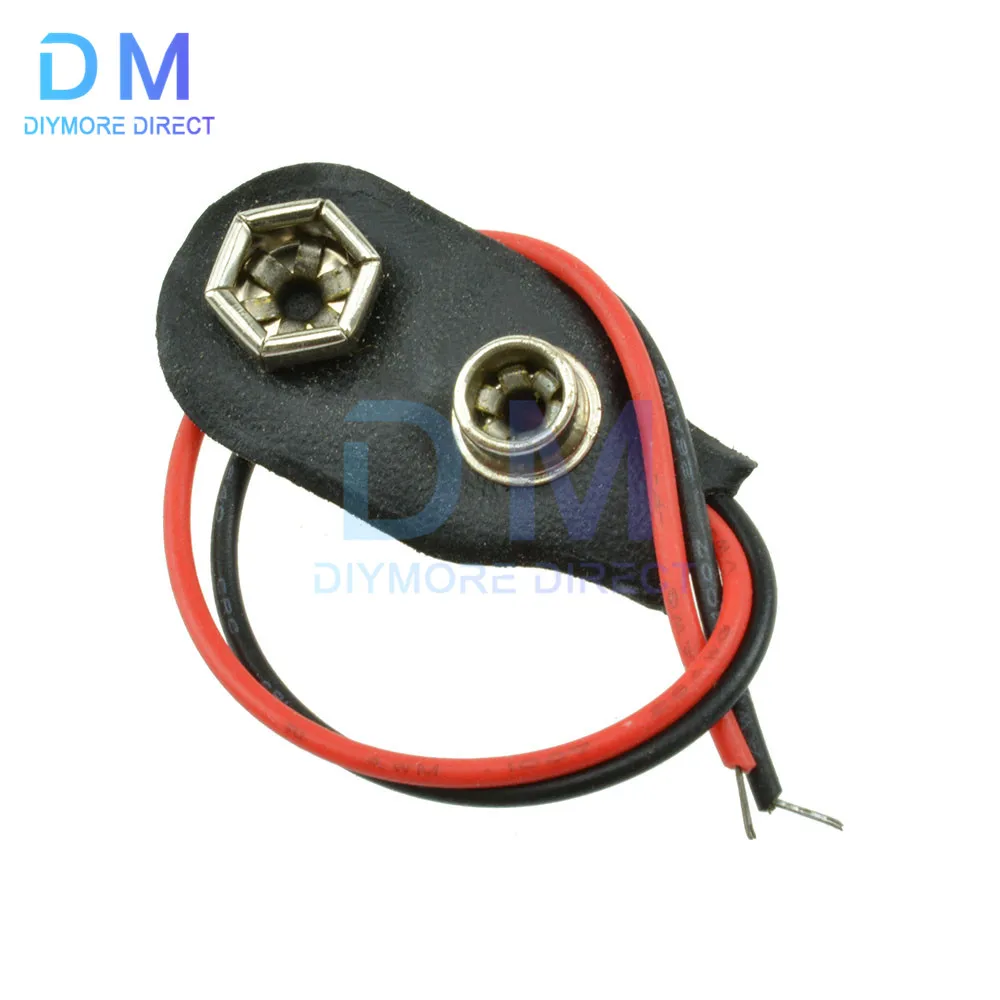 10PCS I Type 9V Clip-on Battery Connector Leather Shell Black Red Wired 9 Volt Battery Clip Connector Battery Holder