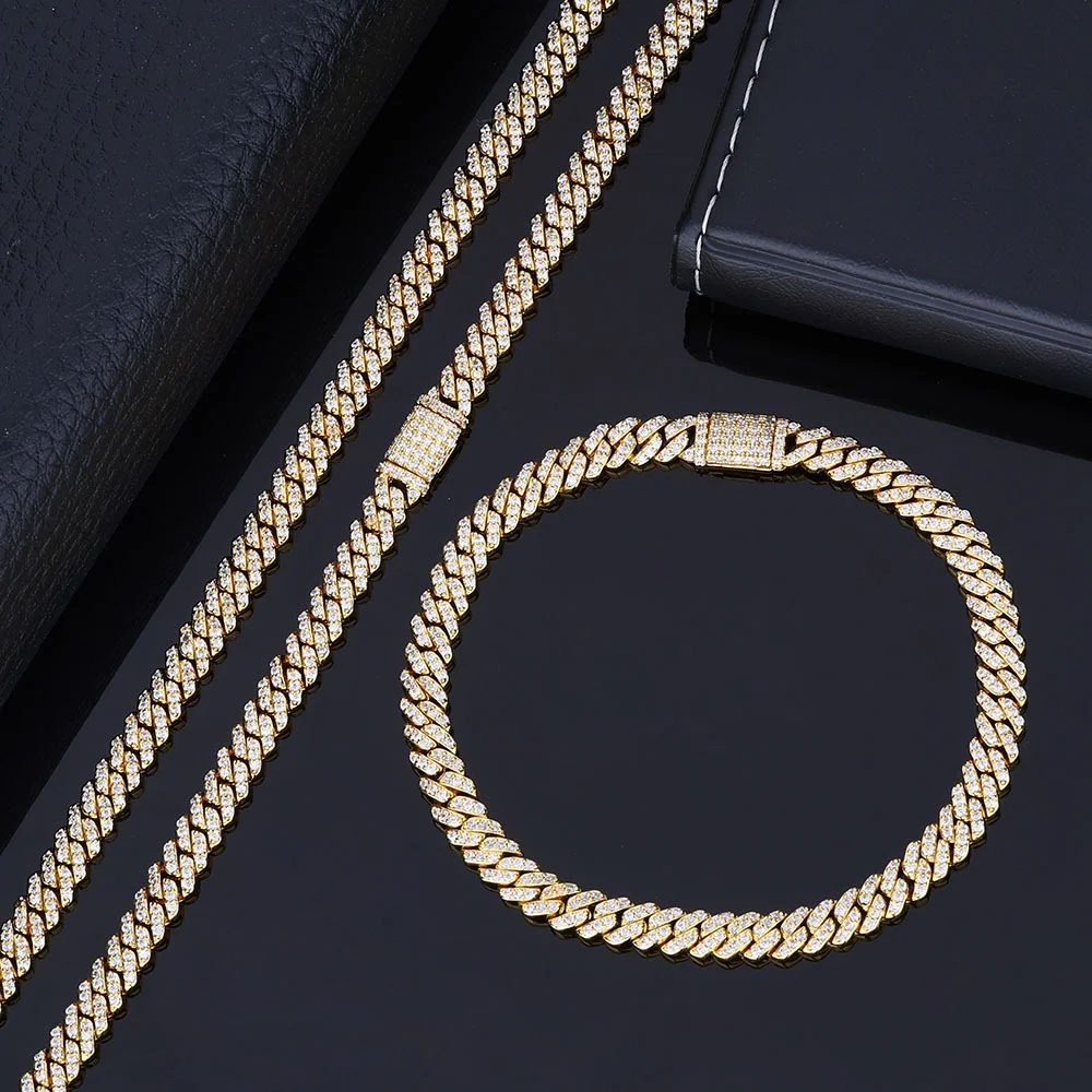 

Hip Hop 6/8mm Iced Out Cuban Necklace Single Row Micro-Encrusted Zircon Cuban Link Bracelet for Women Men Jewelry