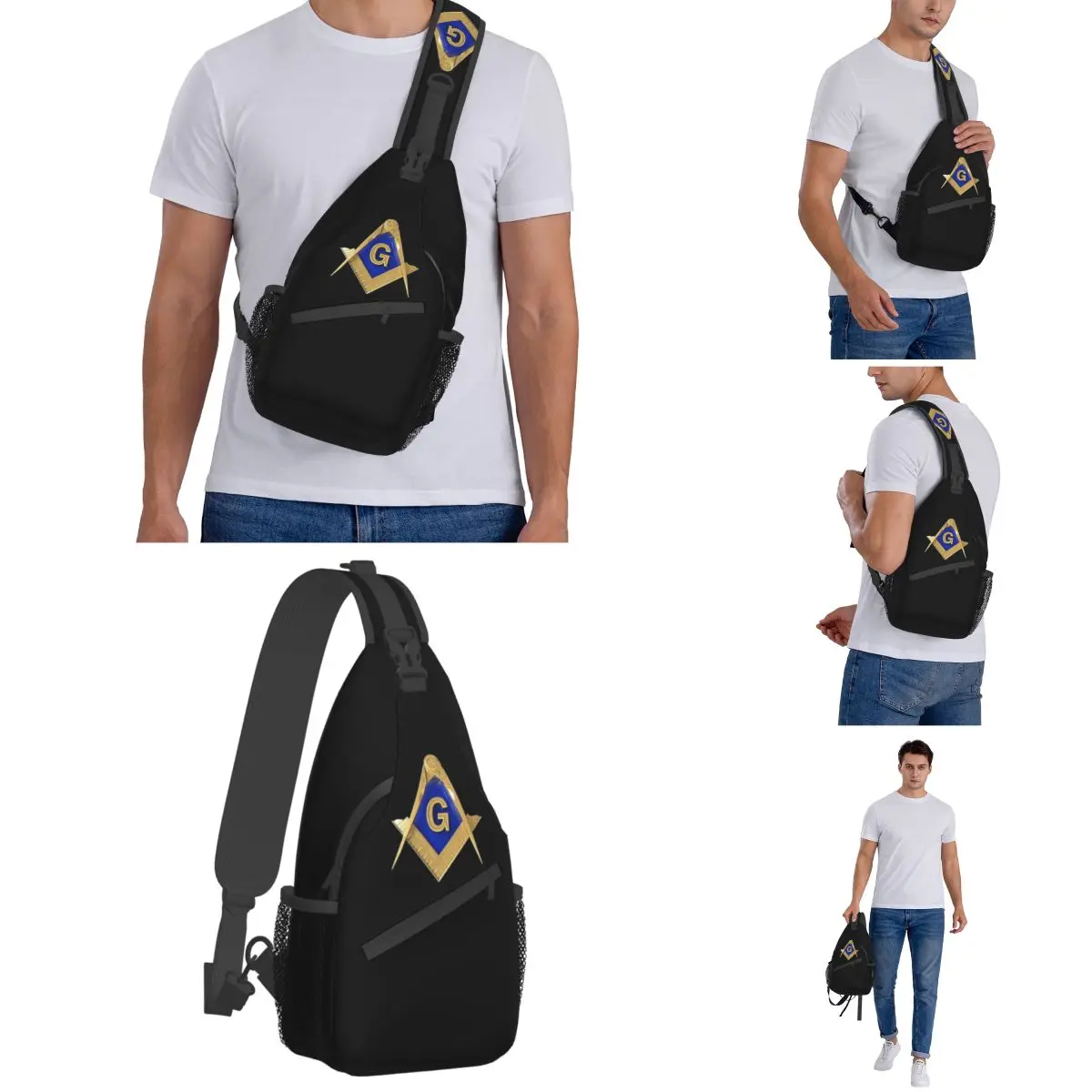 Freemason Gold Square Sling Masonic Bags, Peito Crossbody Shoulder Backpack, Outdoor Sports Daypacks, Mason Cool Bag