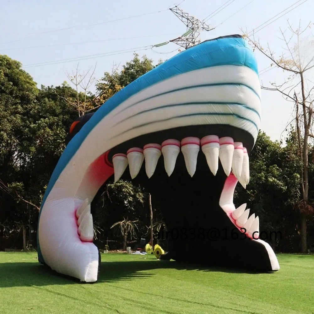 6x4.3x4.6m 맞춤형 풍선 상어 머리 터널 맞춤형 스포츠 입구 야외 활동을 위한 풍선 마스코트 터널