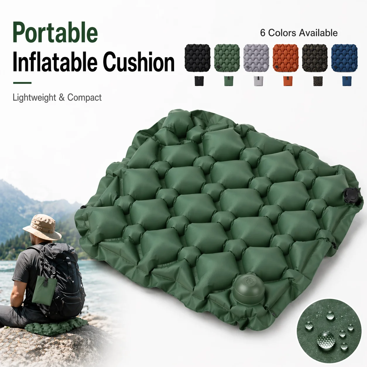 40D nylon pressure inflatable seat cushion ultra-light moisture-proof seat cushion is suitable for outdoor and camping