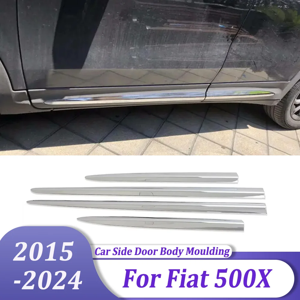 ABS Chrome Body Side Molding Trim Anti-Collision Door Strip Guard Car Exterior Styling For Fiat 500X 2015 2016 2017 2018-2024
