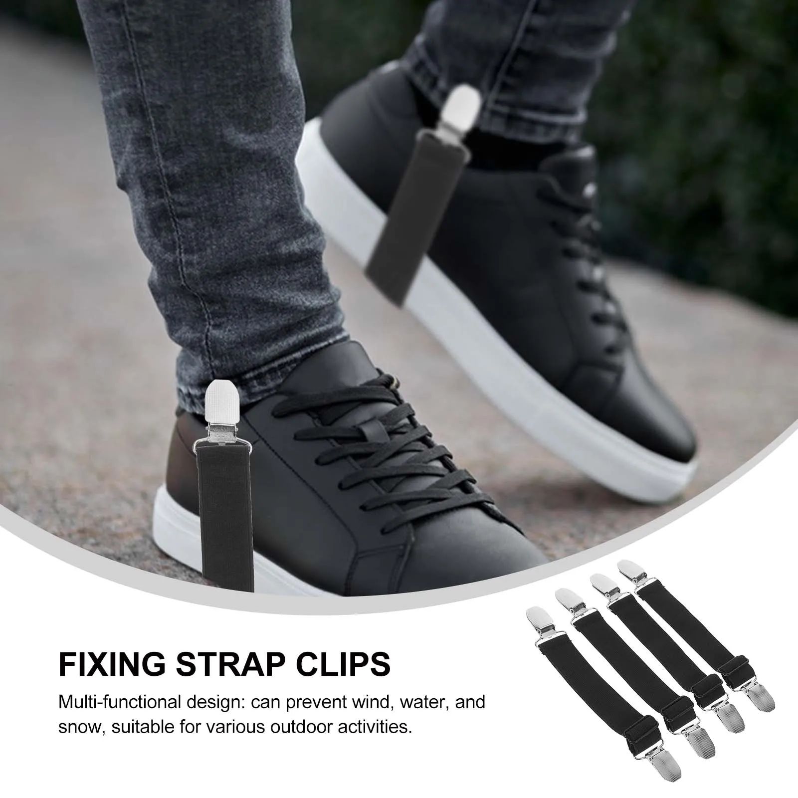 

4pcs Trouser Clips Elastic Bands Windproof Boot Straps Adjustable Pants Holders Metal Cycling Riding Sports Anti Wind Snow
