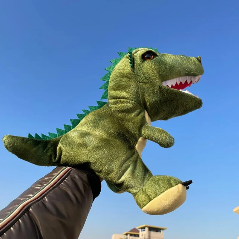 Marioneta de mano de felpa de dinosaurio realista, marioneta interactiva para juegos entre padres e hijos y accesorio de rendimiento para jardín de infantes