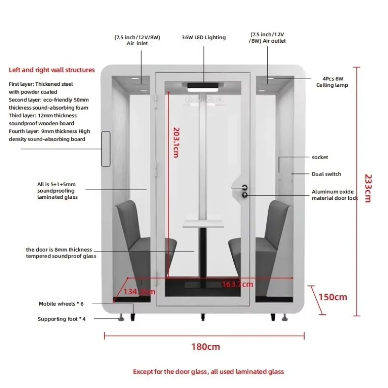 Hot Sale Movable Sound Proof Office Phone Booth Acoustic Office Vocal Recording Pod for Open Office Coworking Space